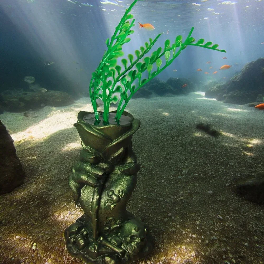 Aquarium Decoration - Creepy Hand with Green Fern Plant.